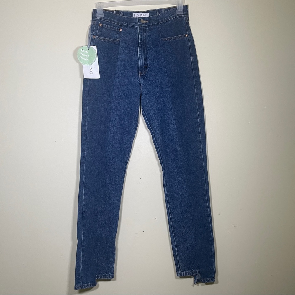 E.L.V. Denim Jeans Women Blue Contrast High Rise Designer Pants Size 29
